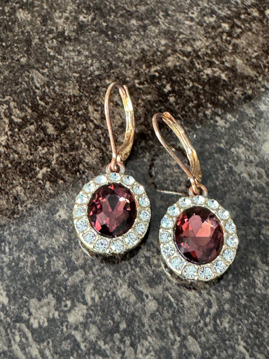 Vintage Monet Plum Purple Oval Halo Drop Leverback Earrings
