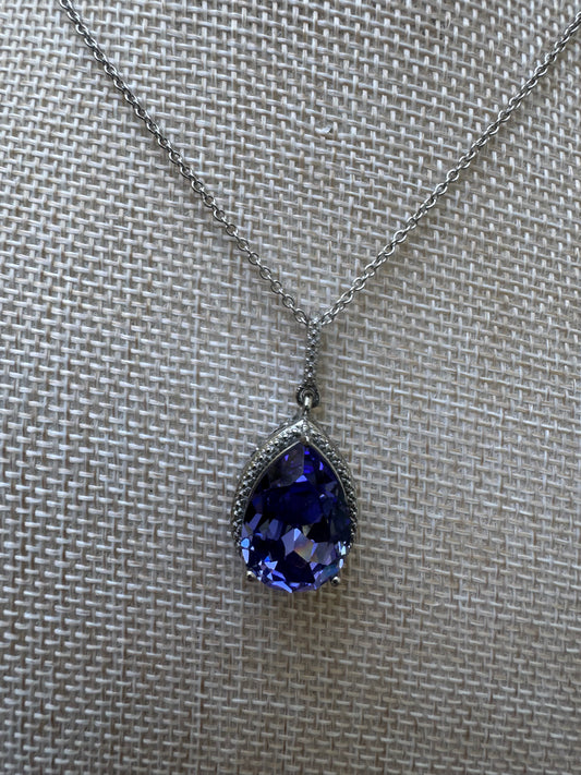 Enchanting Vintage Tanzanite Style Tear Pendant Necklace