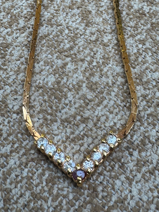 Vintage Style V-Shape Chevron Gemstone Necklace