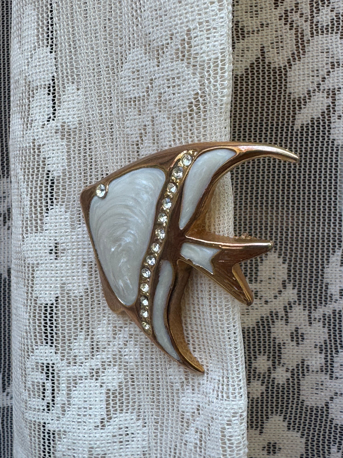 Vintage Enamel and Rhinestone Angelfish Brooch