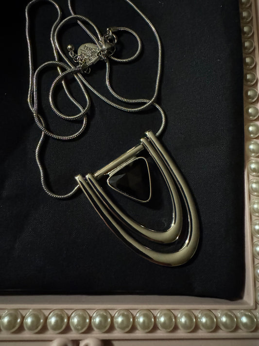 Signed White House Black Market Silver-Tone and Black Stone Statement Necklace