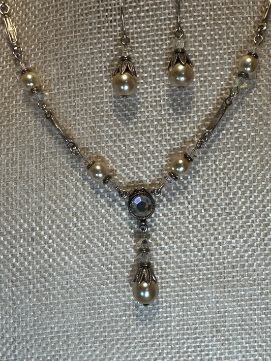 Alison Faye Vintage-Style Faux Pearl & Crystal Drop Necklace and Earring Set