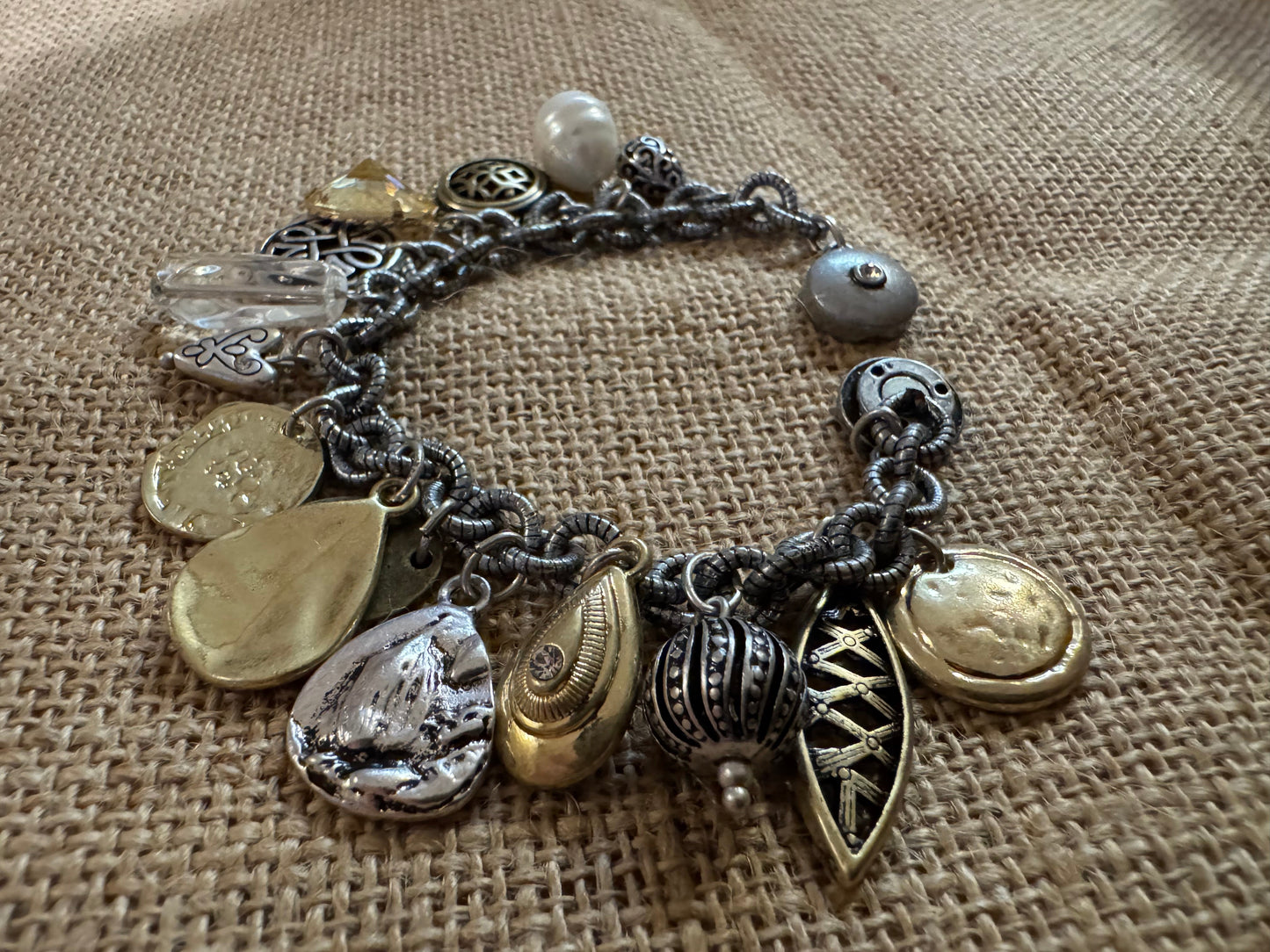 Chico's Gold and Silver Charm Bracelet – Mixed Metal & Crystal Accents