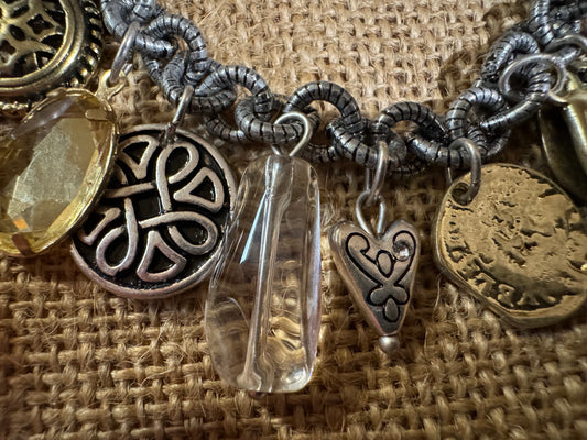 Chico's Gold and Silver Charm Bracelet – Mixed Metal & Crystal Accents
