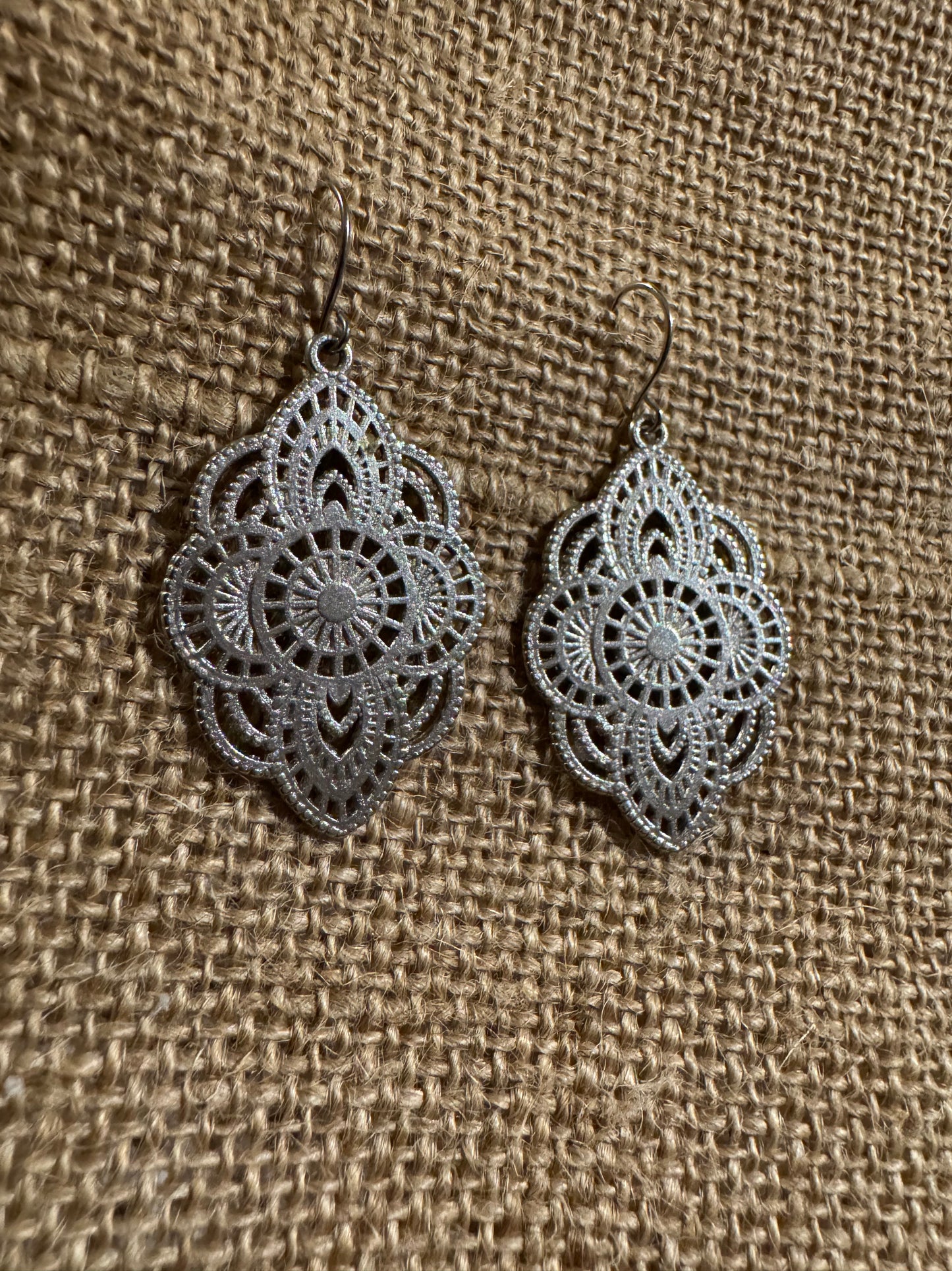 Boho Silver-Toned Filigree Mandala Dangle Earrings