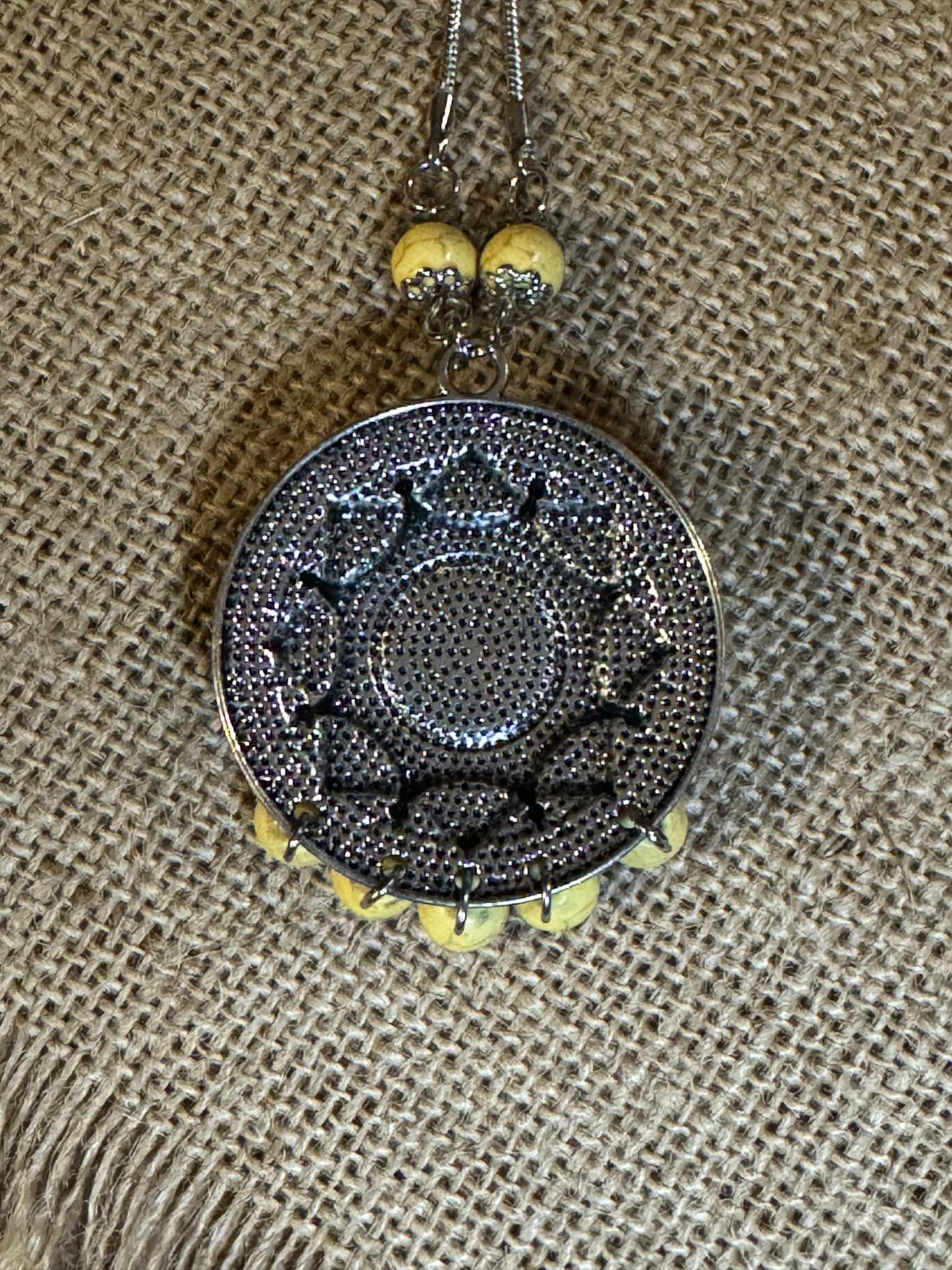 J.Crew Yellow Medallion Stone Silver Chain Tribal Bead Chandelier Necklace – Boho Vintage-Inspired