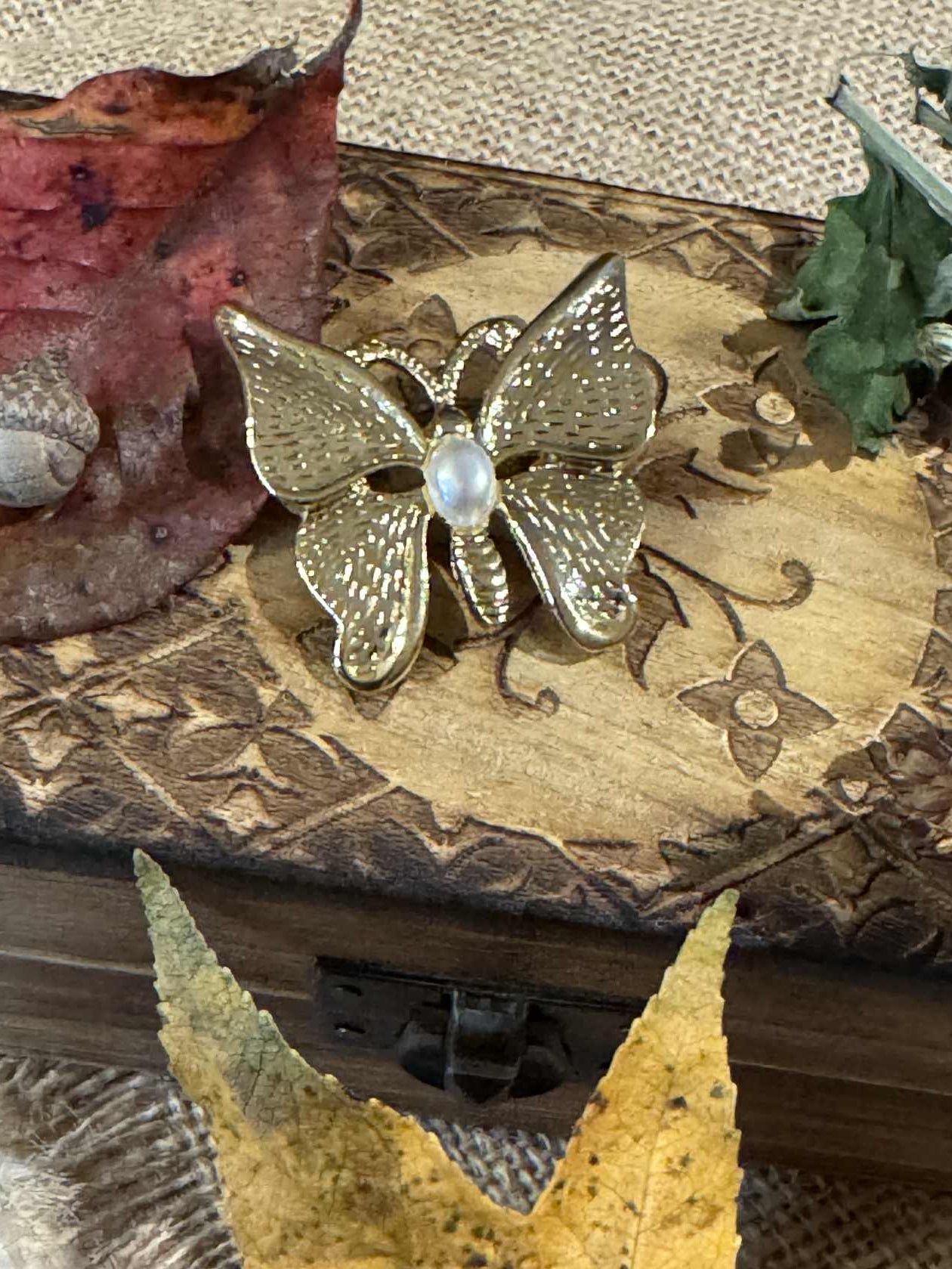 Vintage Butterfly Brooch – Gold Tone with Faux Pearl | Signed “SFJ” (1.5”) - Rare Find!