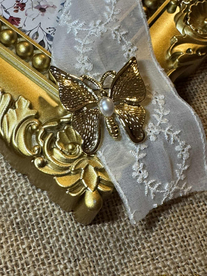 Vintage Butterfly Brooch – Gold Tone with Faux Pearl | Signed “SFJ” (1.5”) - Rare Find!