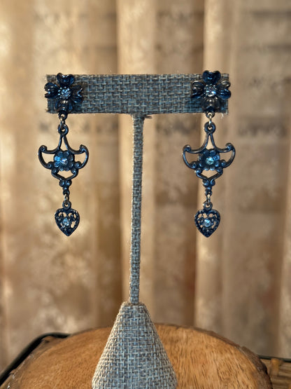 Vintage Victorian-Style Post Dangle Earrings with Clear Crystal Accents