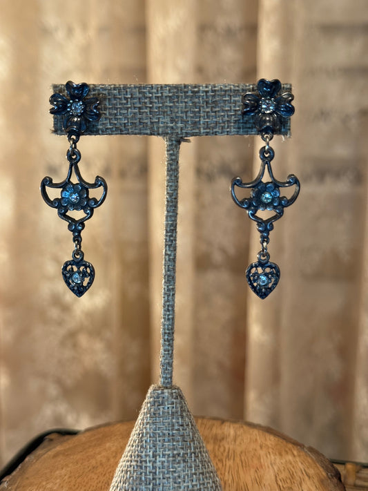Vintage Victorian-Style Post Dangle Earrings with Clear Crystal Accents