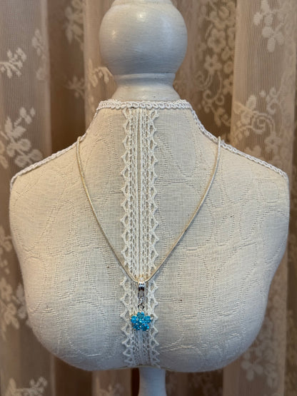18K GP Blue Flower Pendant Necklace (18")
