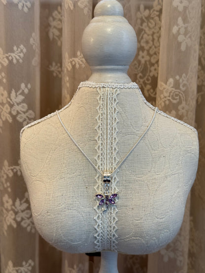 18K GP Purple Butterfly Pendant Necklace (18")