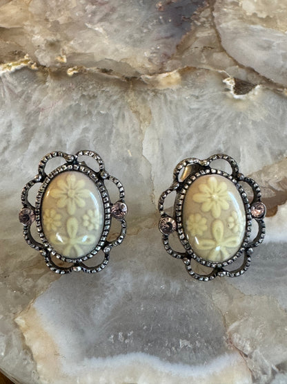 1928 Floral Cameo Earrings – Vintage Victorian Revival Elegance