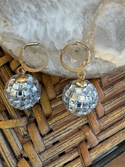 Disco Ball Drop Earrings – Retro 70s Glam Sparkle