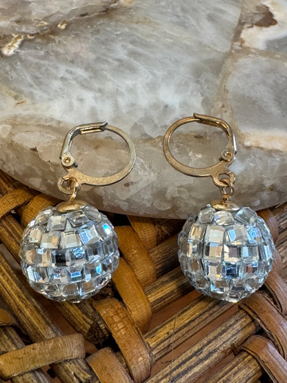Disco Ball Drop Earrings – Retro 70s Glam Sparkle