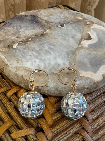 Disco Ball Drop Earrings – Retro 70s Glam Sparkle