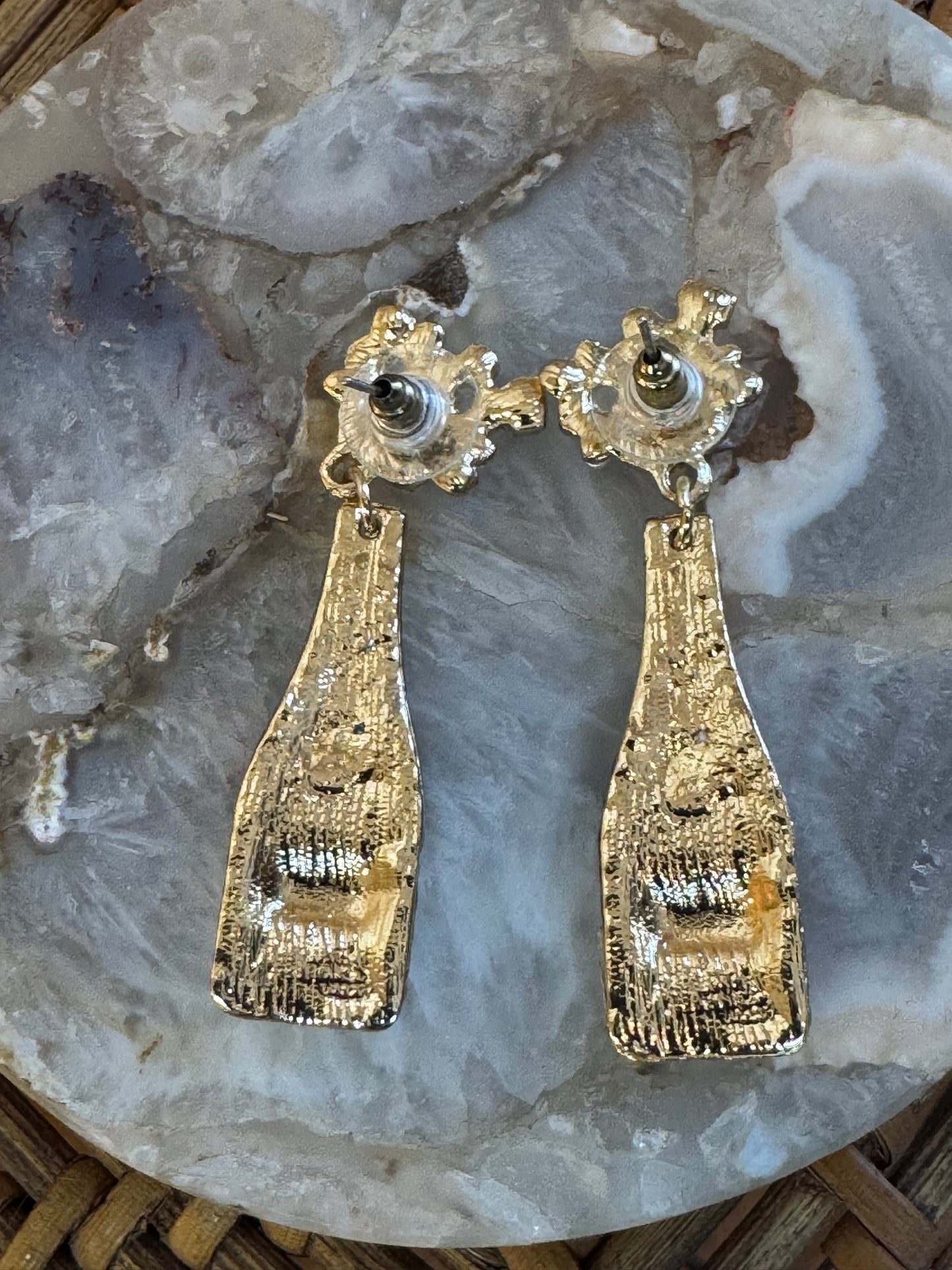 Champagne Bottle Statement Earrings – Festive Sparkle in Green & Gold