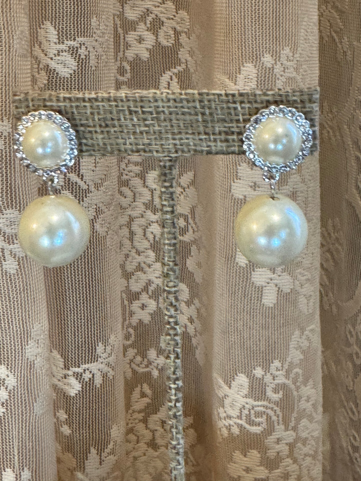 Classic Faux Pearl Drop Earrings – Rhinestone Halo Bridal Elegance