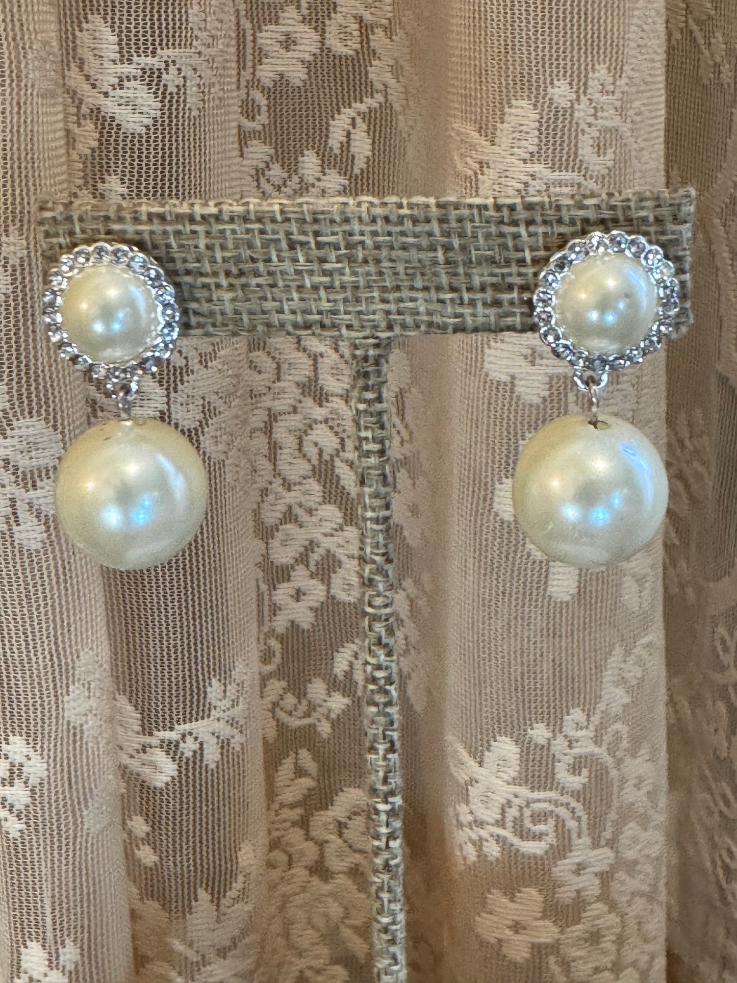 Classic Faux Pearl Drop Earrings – Rhinestone Halo Bridal Elegance