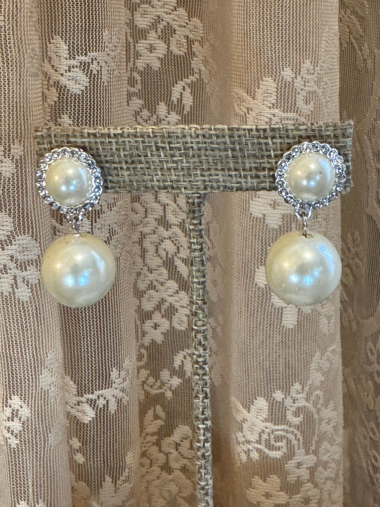 Classic Faux Pearl Drop Earrings – Rhinestone Halo Bridal Elegance