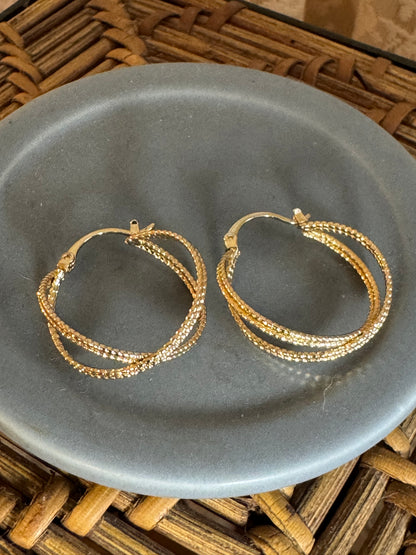 Elegant Gold Tone Double Hoop Earrings
