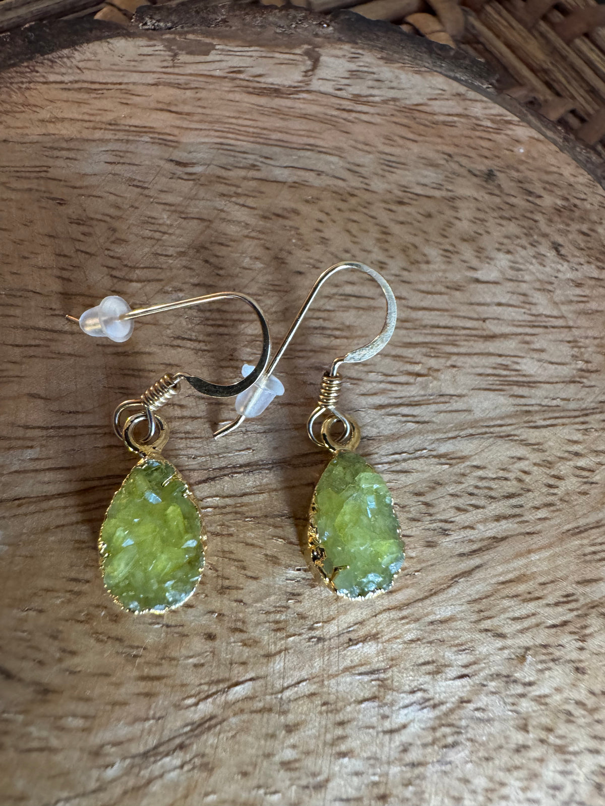 Green Stone Gold Tone Earrings
