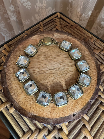 Chico's Chunky Vintage Cushion Cut Crystal Gold Tone Bracelet