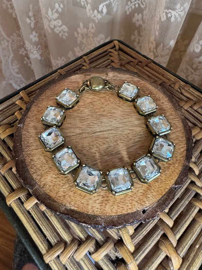Chico's Chunky Vintage Cushion Cut Crystal Gold Tone Bracelet