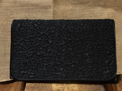 Black Embossed Floral Clutch Evening Bag
