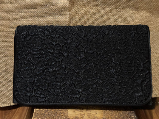 Black Embossed Floral Clutch Evening Bag