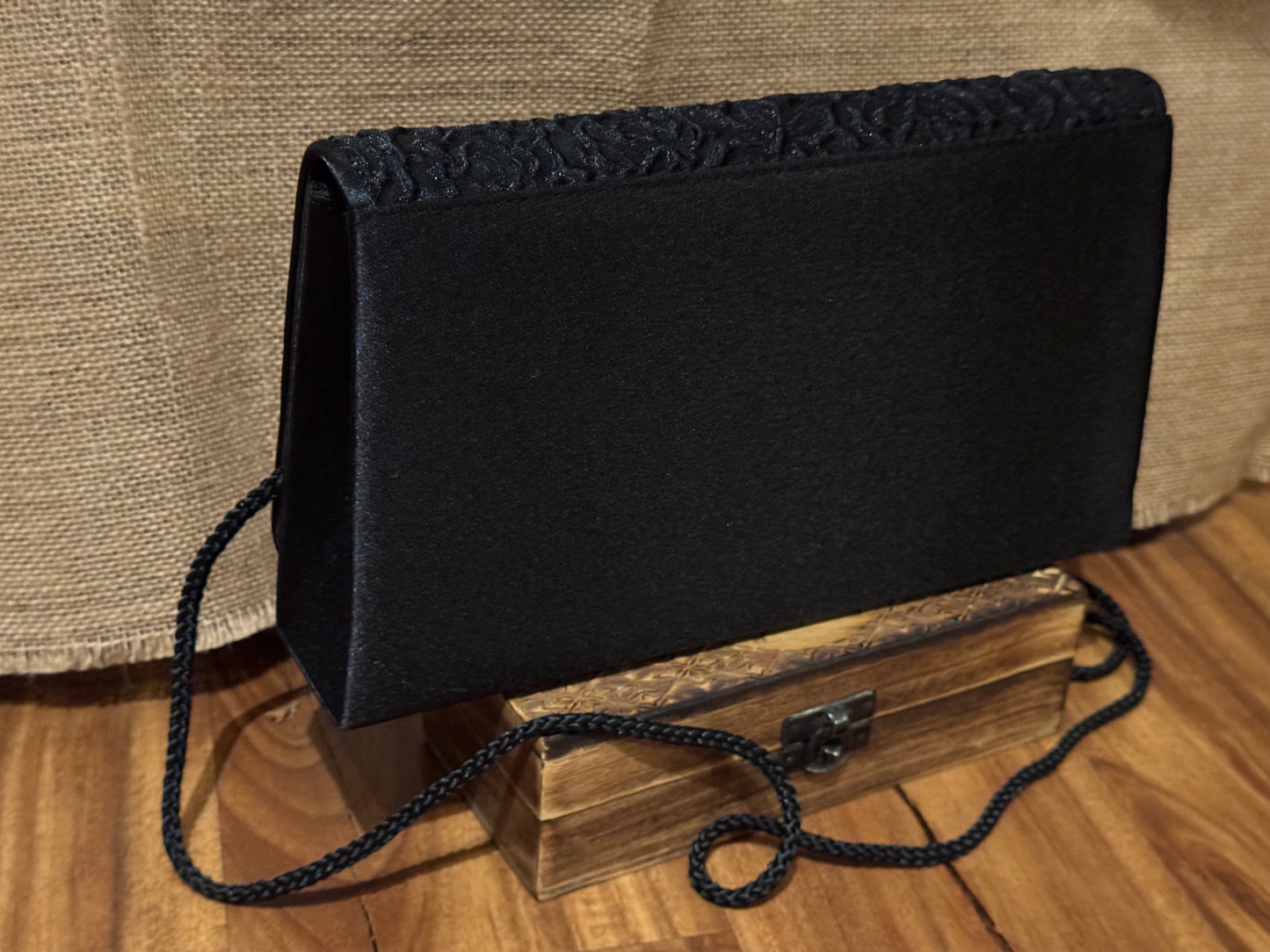 Black Embossed Floral Clutch Evening Bag