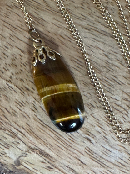 12KT Chain with Tiger's Eye Pendant