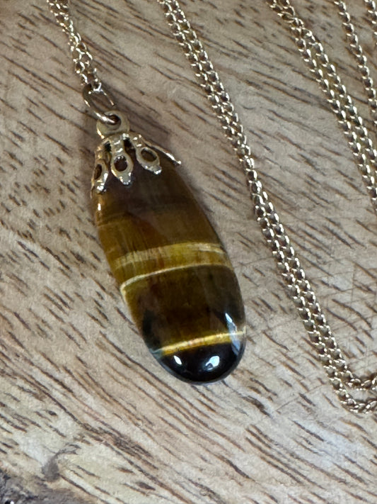 12KT Chain with Tiger's Eye Pendant