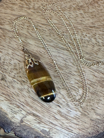 12KT Chain with Tiger's Eye Pendant
