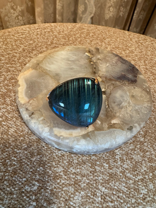 Vintage Milor Italy Labradorite Cocktail Ring – Bronze Statement Elegance
