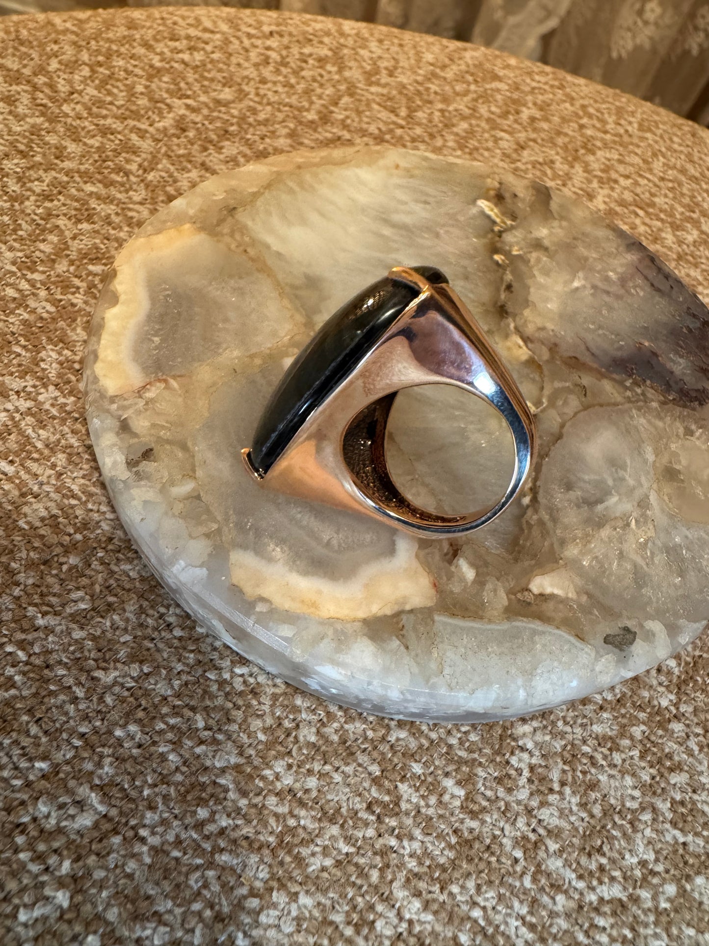 Vintage Milor Italy Labradorite Cocktail Ring – Bronze Statement Elegance
