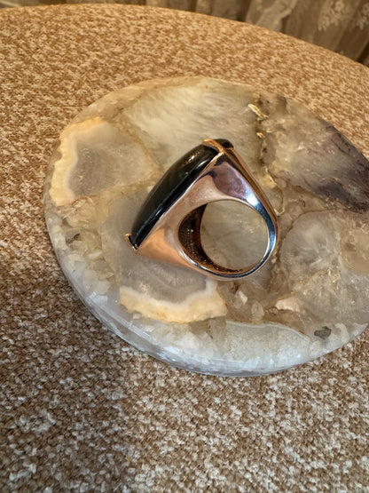 Vintage Milor Italy Labradorite Cocktail Ring – Bronze Statement Elegance