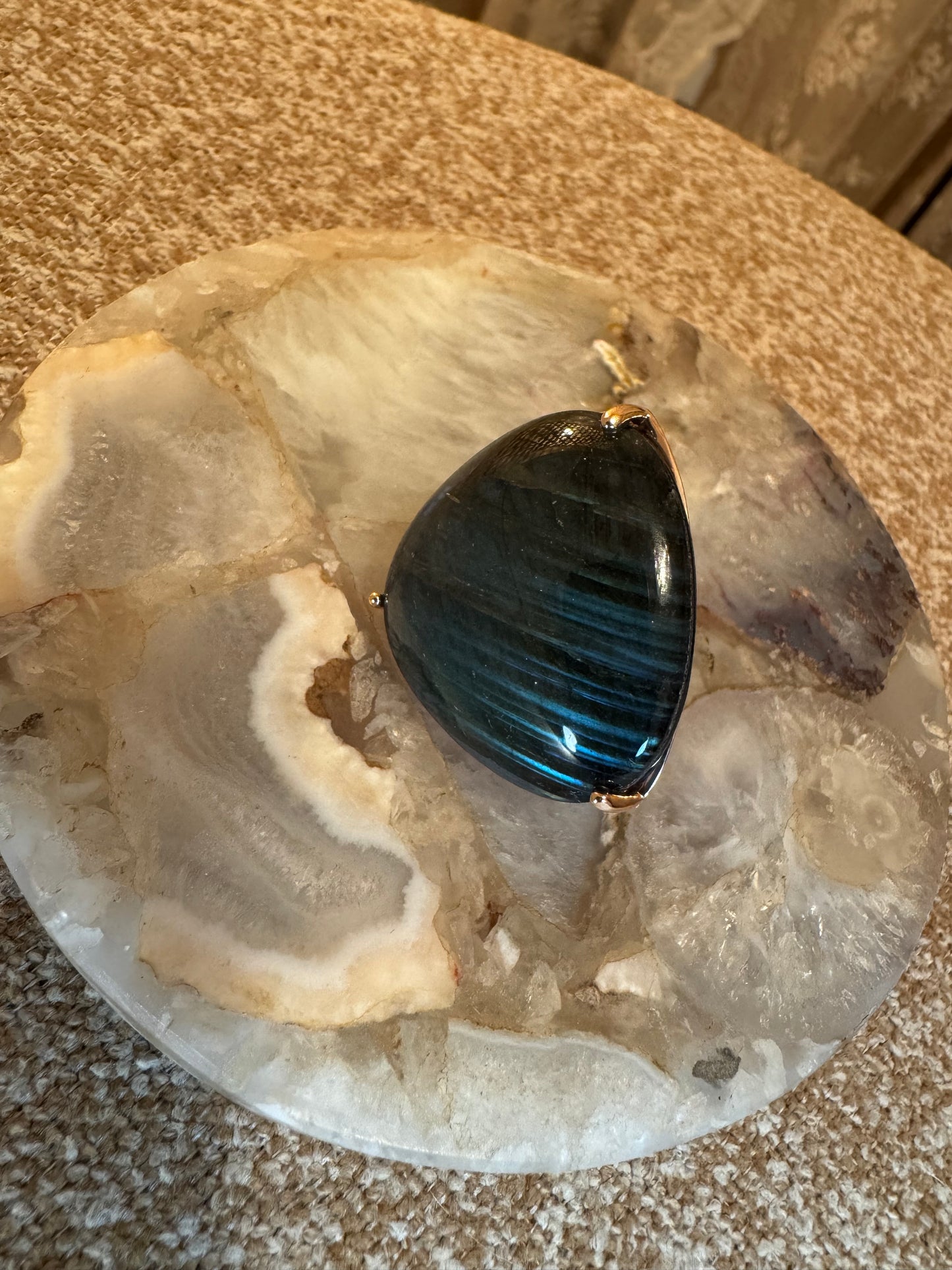 Vintage Milor Italy Labradorite Cocktail Ring – Bronze Statement Elegance