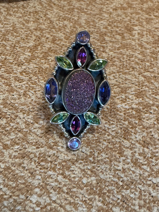 Nicky Butler Raj Limited Edition Druzy Ring – Sterling Silver Statement - Size 7