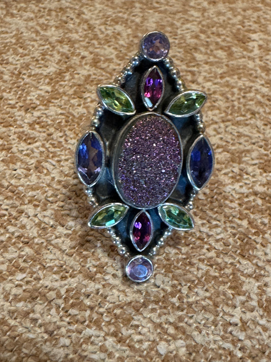 Nicky Butler Raj Limited Edition Druzy Ring – Sterling Silver Statement - Size 7