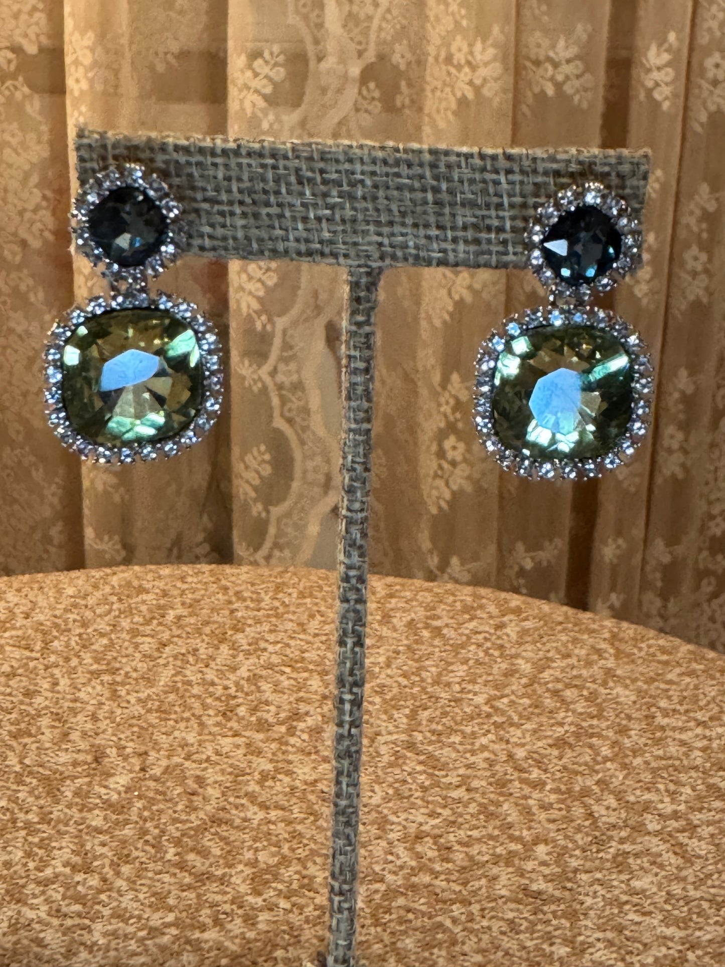 Charter Club Double Drop Earrings – Sapphire & Peridot Colored Crystal Halo