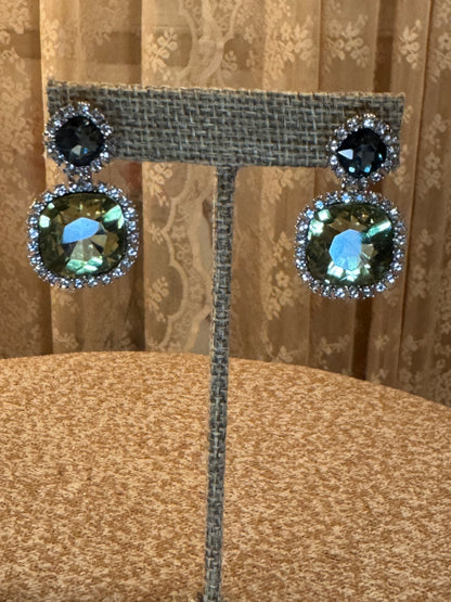 Charter Club Double Drop Earrings – Sapphire & Peridot Colored Crystal Halo
