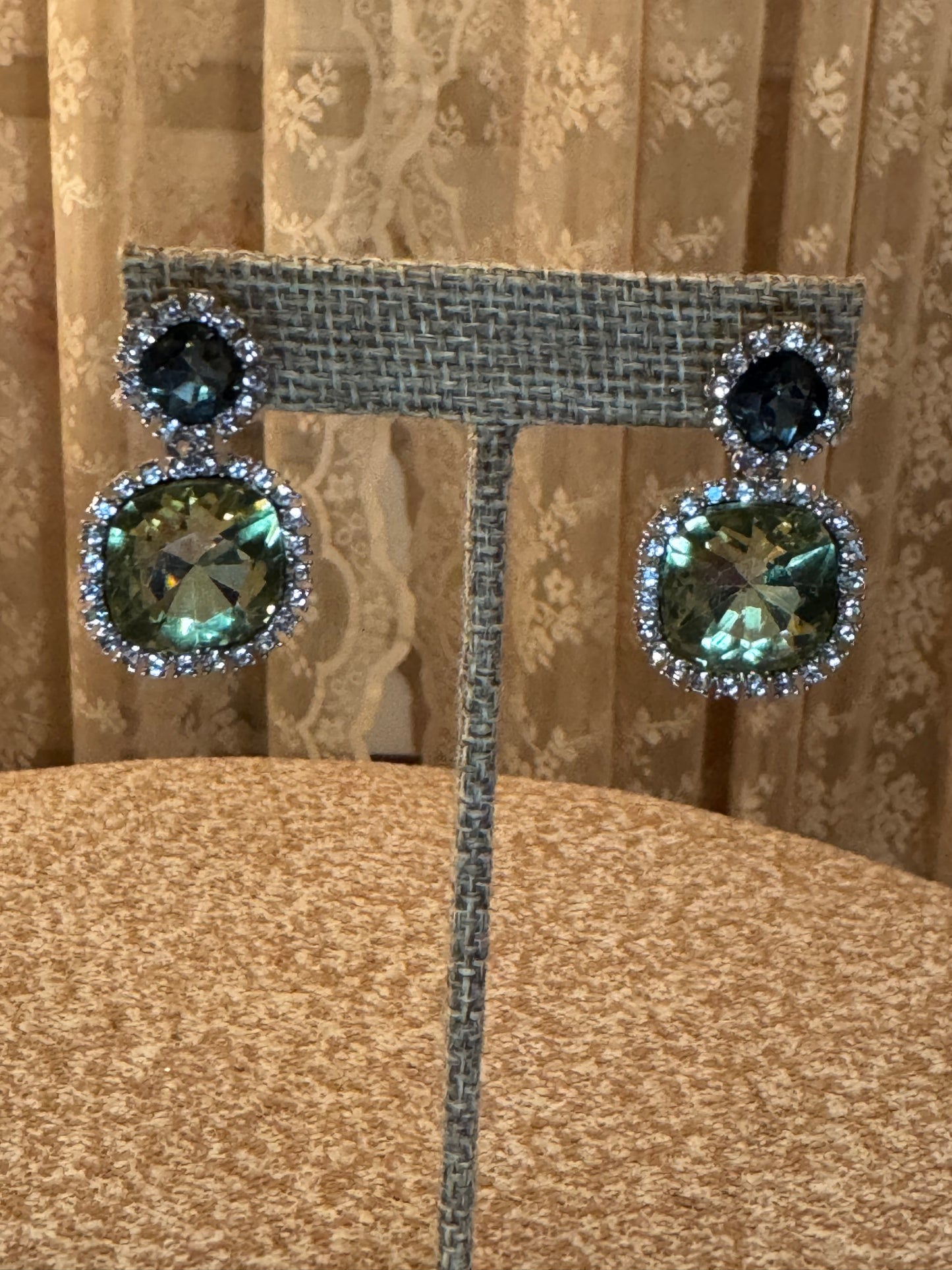 Charter Club Double Drop Earrings – Sapphire & Peridot Colored Crystal Halo