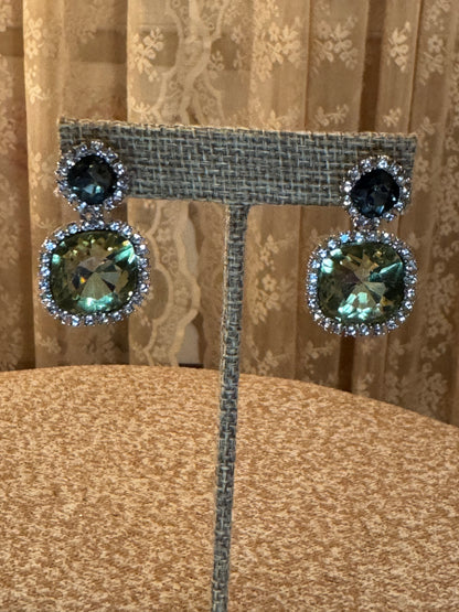 Charter Club Double Drop Earrings – Sapphire & Peridot Colored Crystal Halo