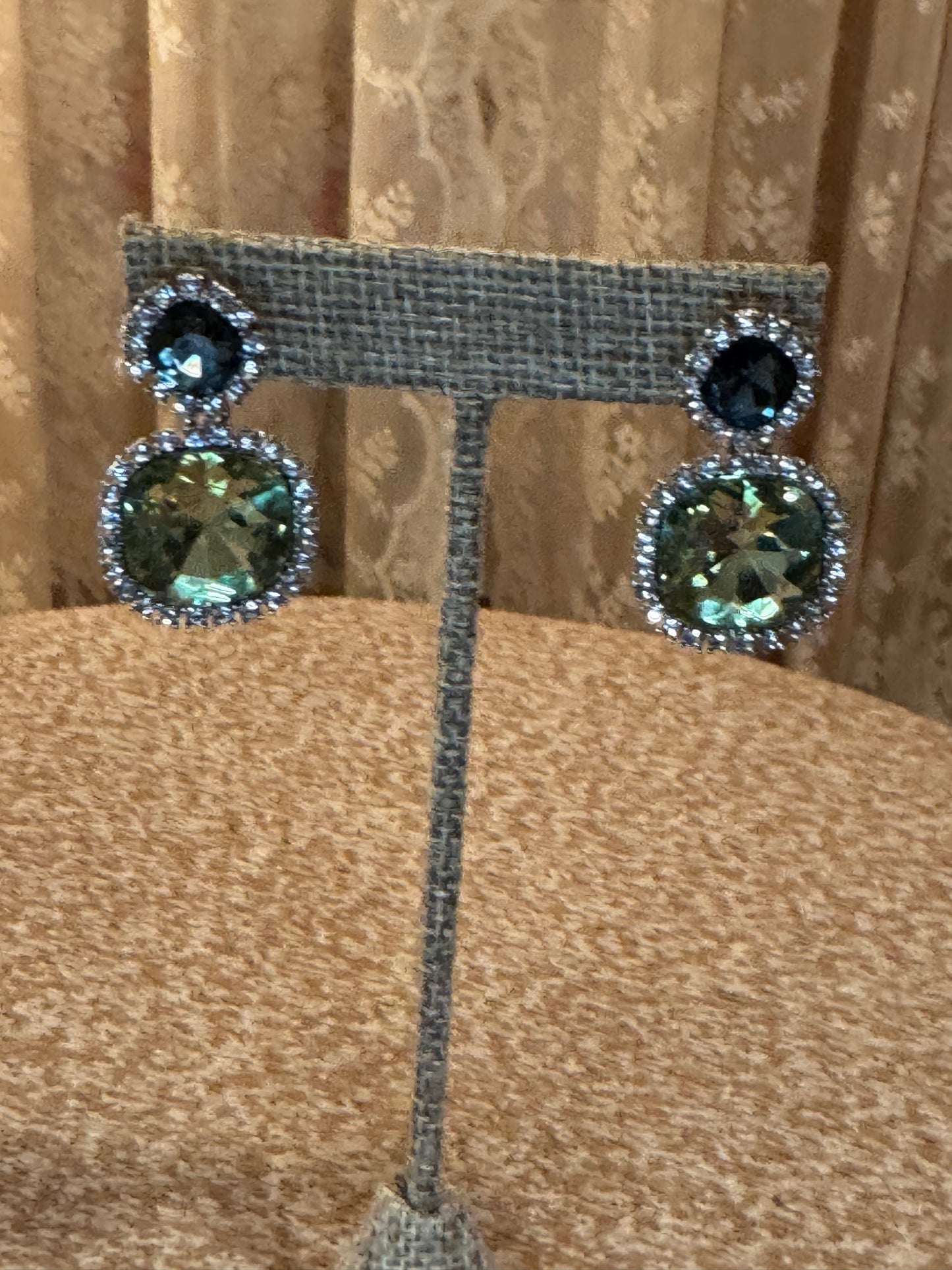 Charter Club Double Drop Earrings – Sapphire & Peridot Colored Crystal Halo