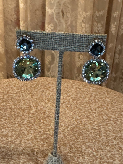 Charter Club Double Drop Earrings – Sapphire & Peridot Colored Crystal Halo