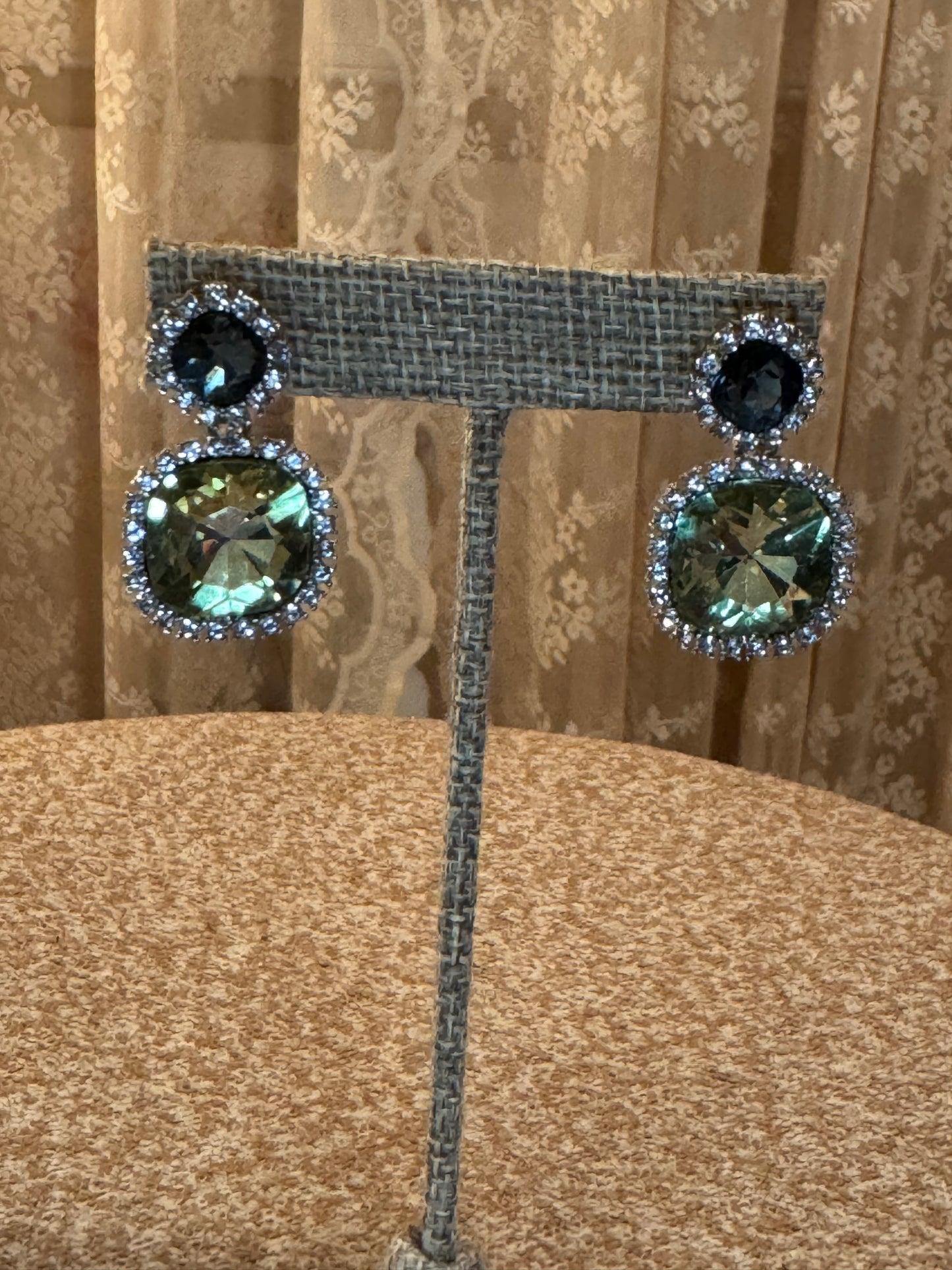 Charter Club Double Drop Earrings – Sapphire & Peridot Colored Crystal Halo