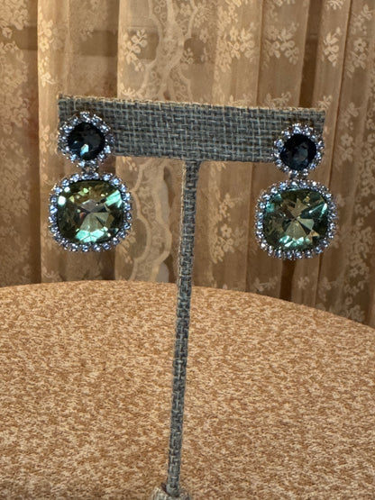 Charter Club Double Drop Earrings – Sapphire & Peridot Colored Crystal Halo