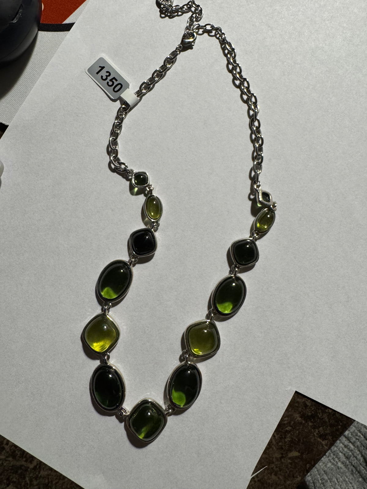 Vintage Signed Napier Emerald Green Cabochon Necklace
