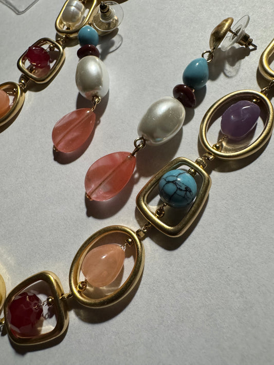 Signed Style and Co. Mixed Stone Orbital Necklace and Earring Set